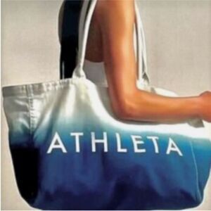 Athleta Gradient Ombré Blue Large Shoulder Tote Gym Bag 100% Cotton Thick Straps